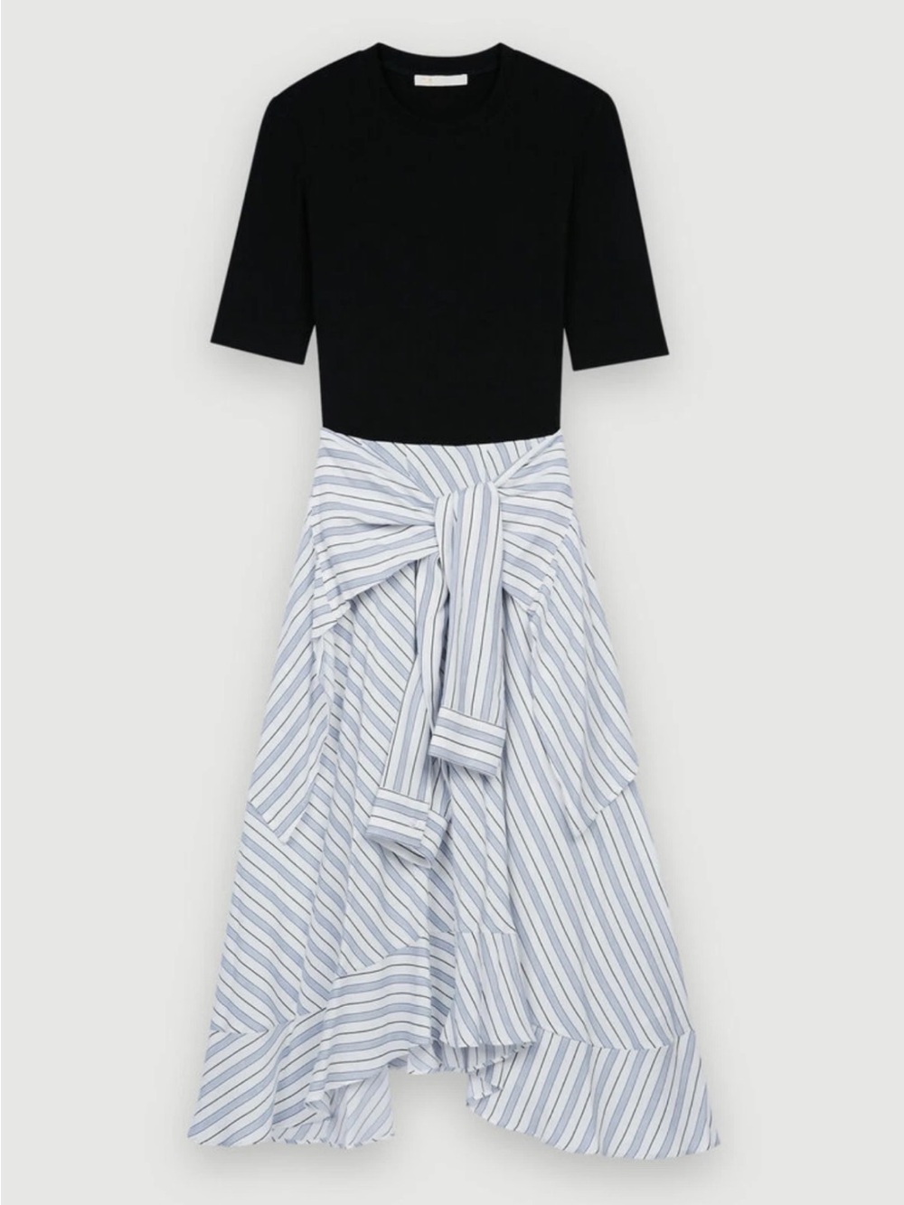 Maje Black & Light Blue Striped Tie-Front Midi dress. Size S